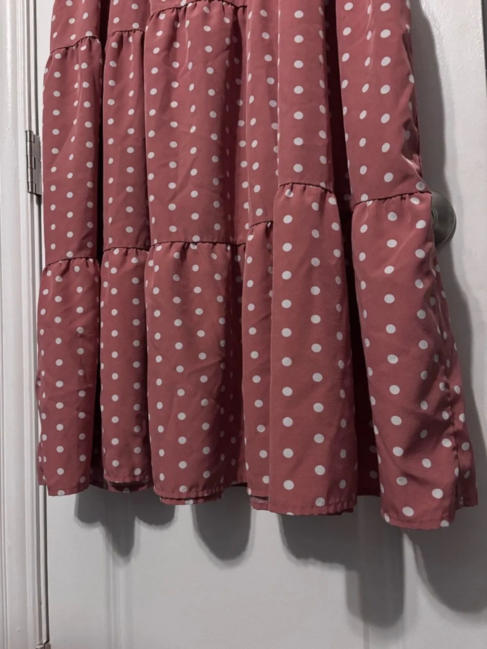 Polka Dot V-Neck Midi Dress in Dusty Rose - Picture 4 of 9